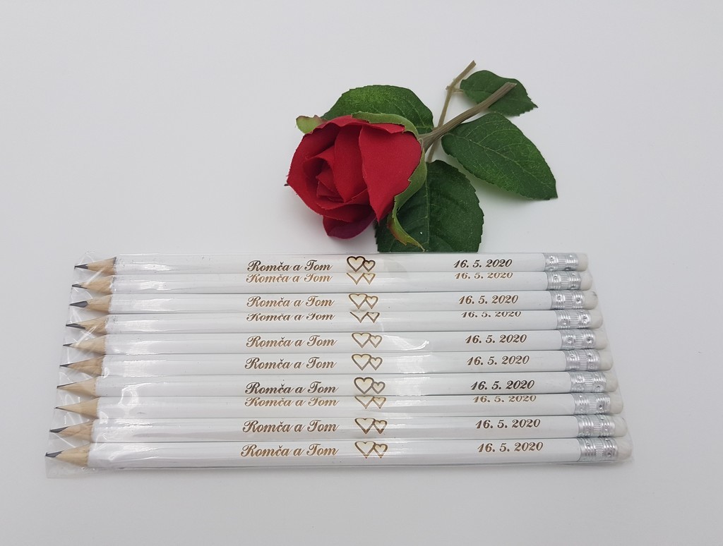 Svatební bílé gravírované tužky