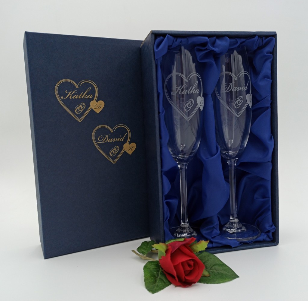 Svatební dárkový set - šampusové skleničky s dárkovou krabičkou