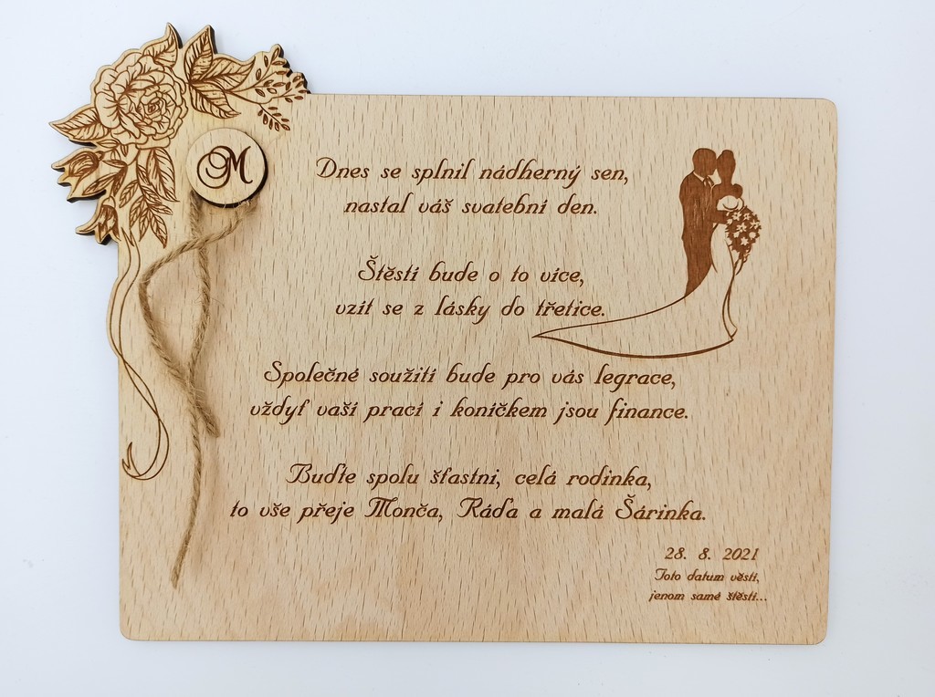 Dřevění svatební přání novomanželům