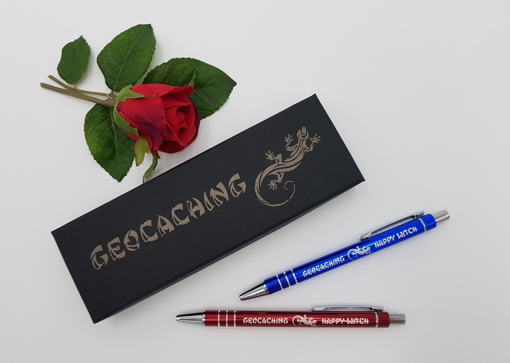 geocaching - dárkový set - gravírované pouzdro s propiskou