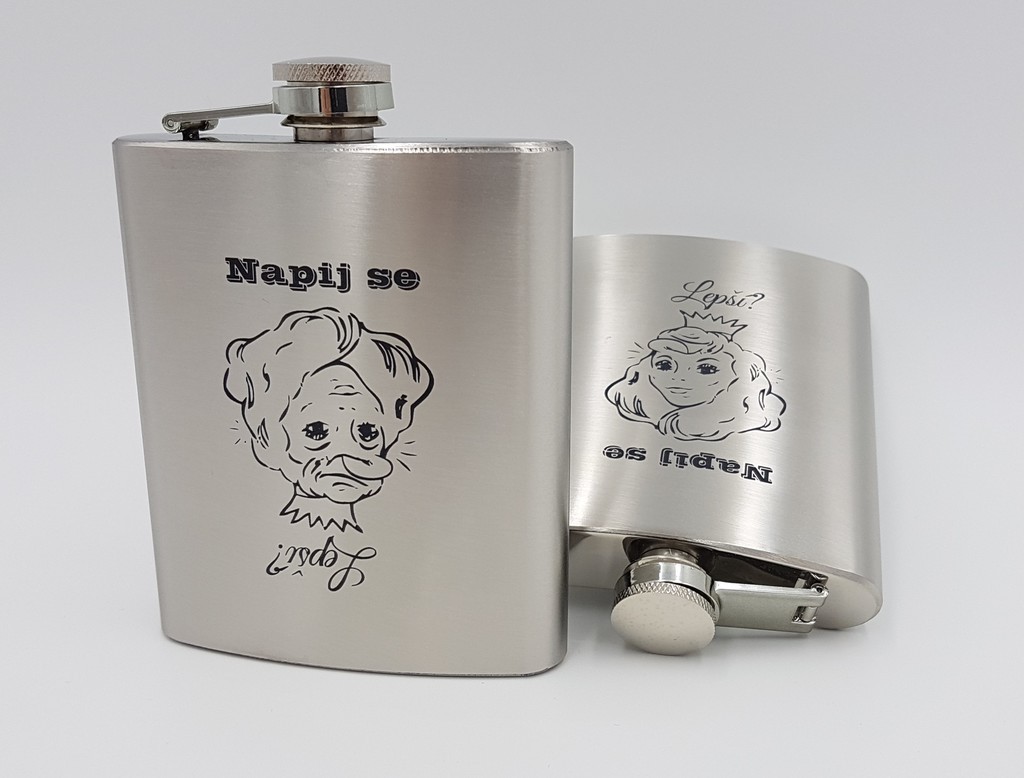 Gravírovaná kovová placatice 200 ml - žertovná, když se napiješ, uvidíš princeznu :)