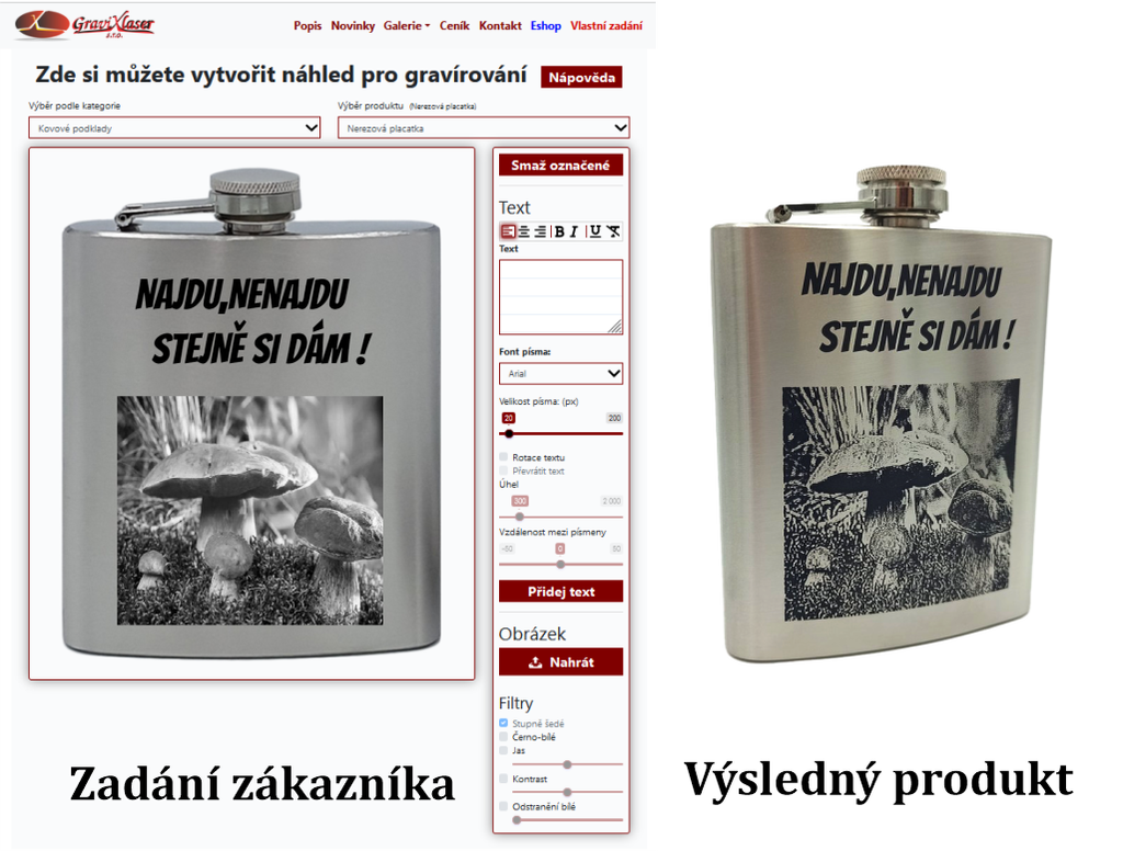 Zadání do editoru a výsledný produkt