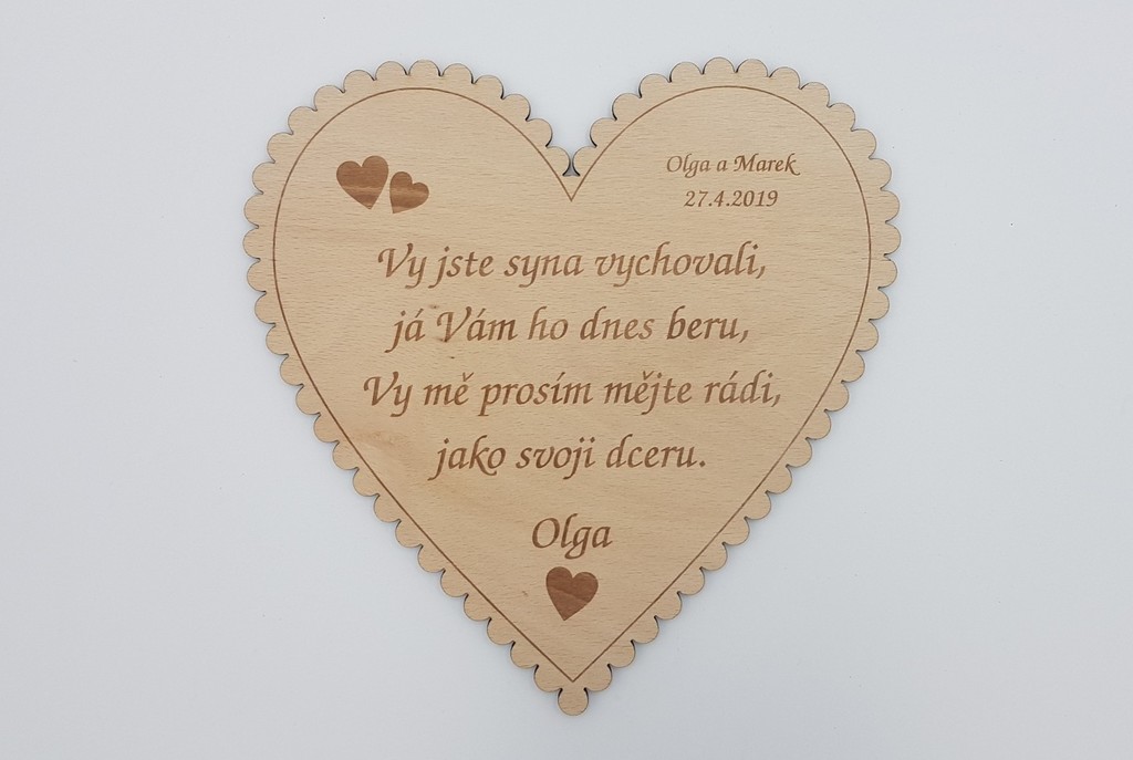 Svatební dřevěné srdce  - poděkování rodičům