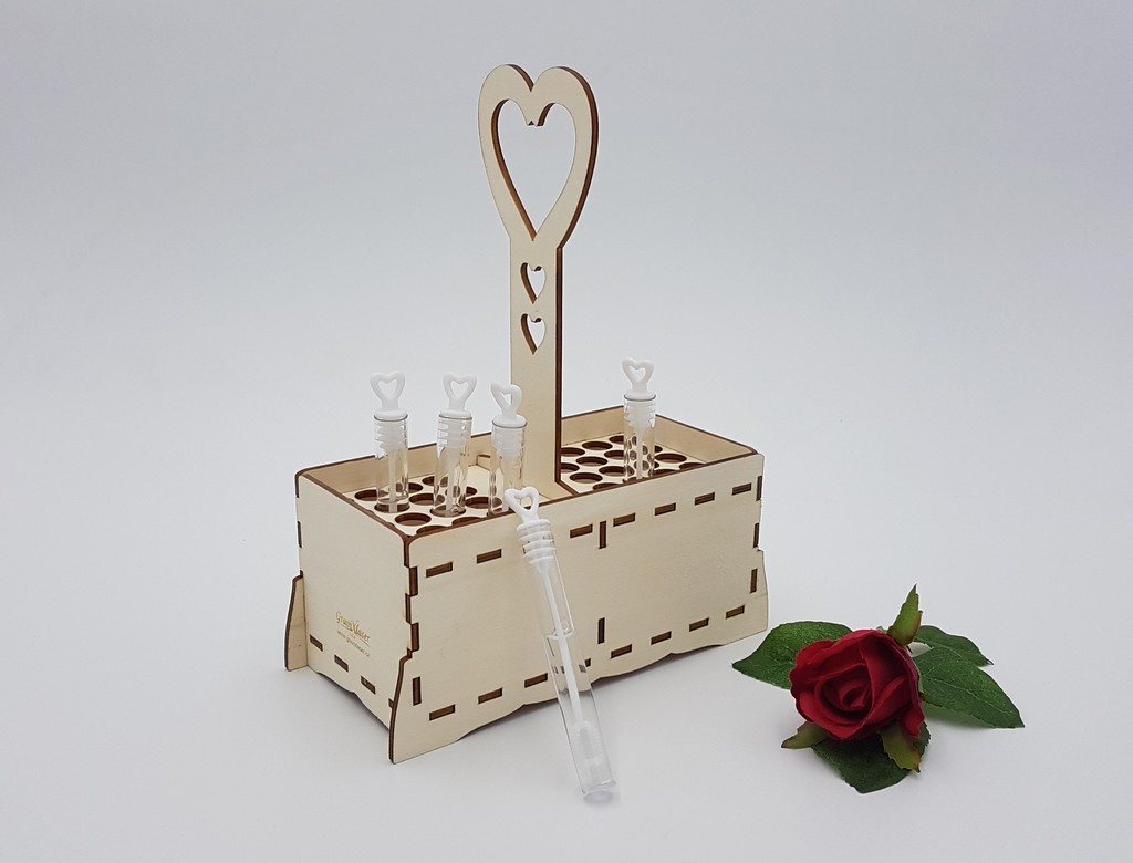 Dřevěný stojánek na svatební bublifuky (na 50 ks)